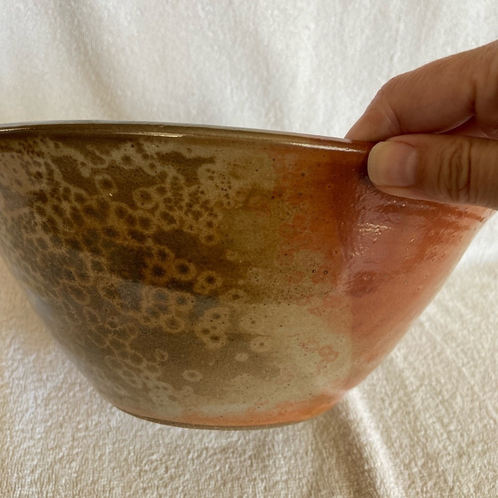 Studio Pottery Large Hand Thrown Bowl Tropical Palm Trees Bird Mixing Decor - Picture 5 of 10